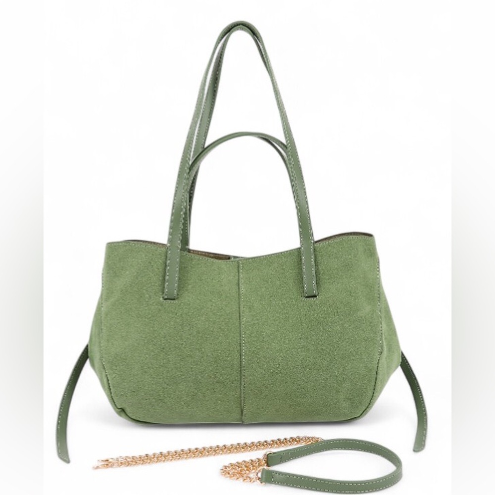 Vegan Suede Tote Bag with Gold Chain - Green, Blue, Black, Brown, Camel